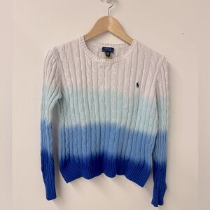 Polo by Ralph Lauren Blue and White Ombré Cable-Knit Crew Neck Sweater